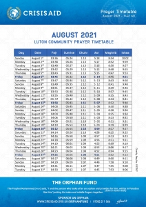 August Prayer Times 2021