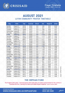 August Prayer Times 2021