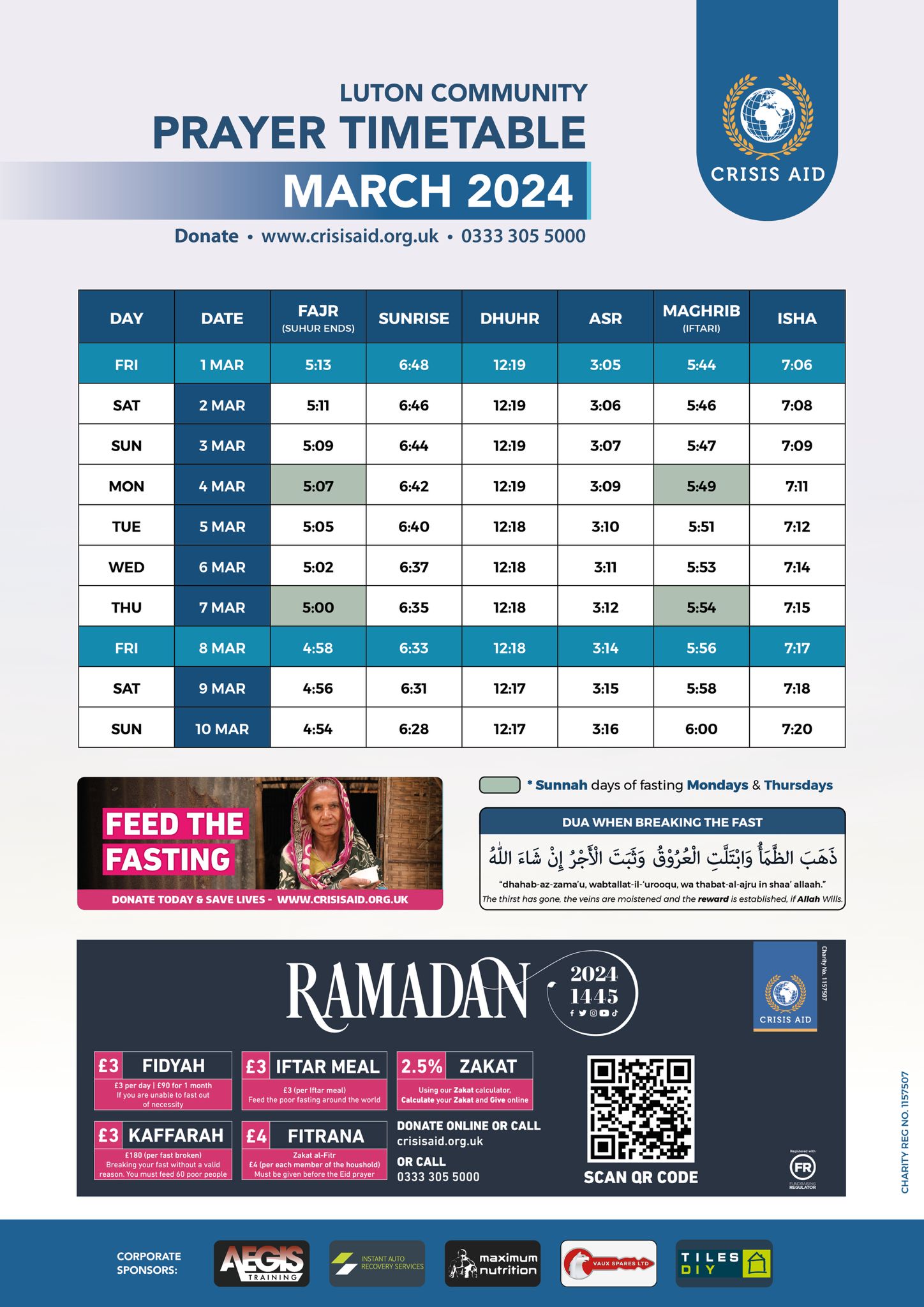 Today's prayer times in Luton » Crisis Aid