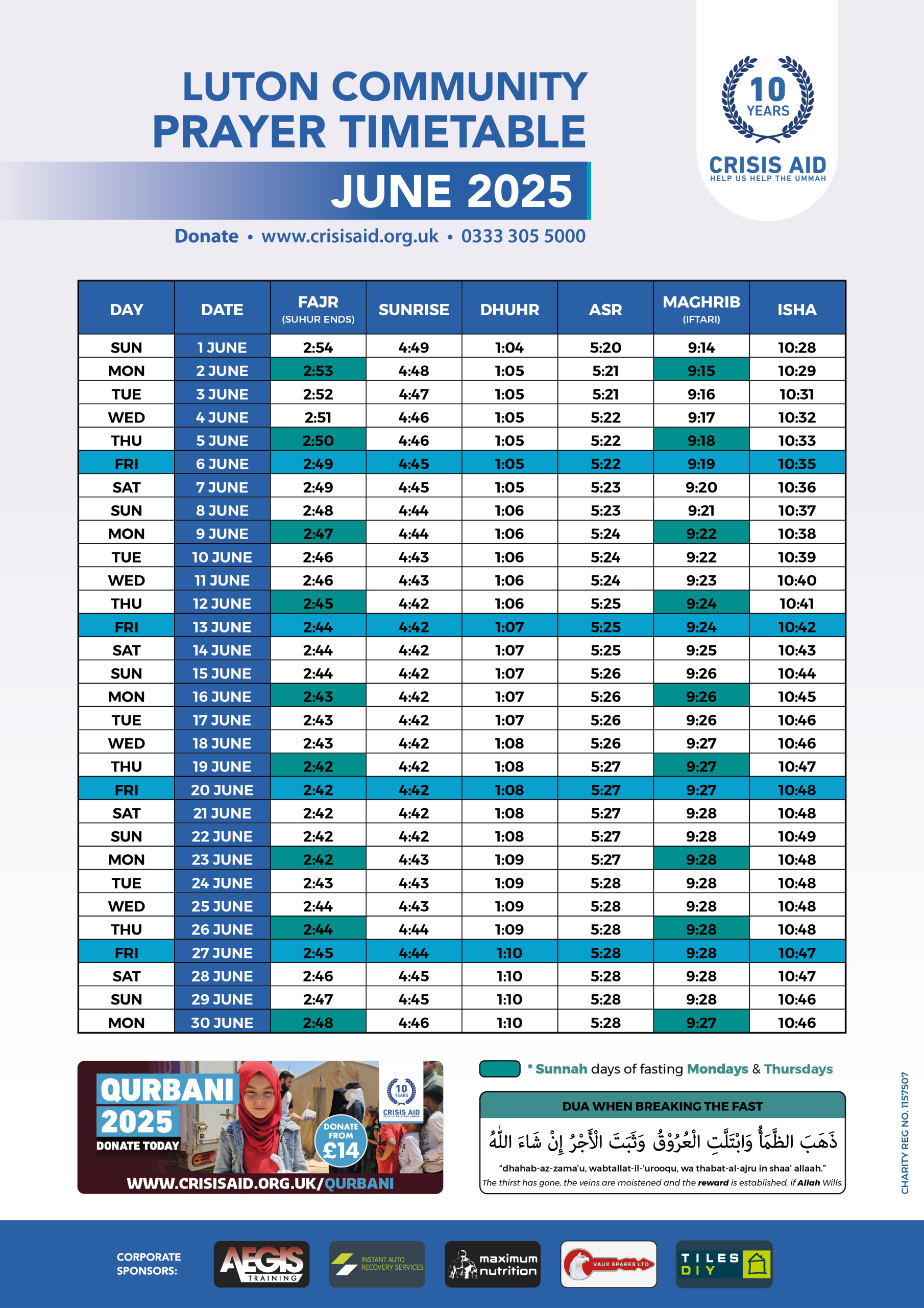 CA Luton Prayer Timetable JUN 2025 scaled - Crisis Aid