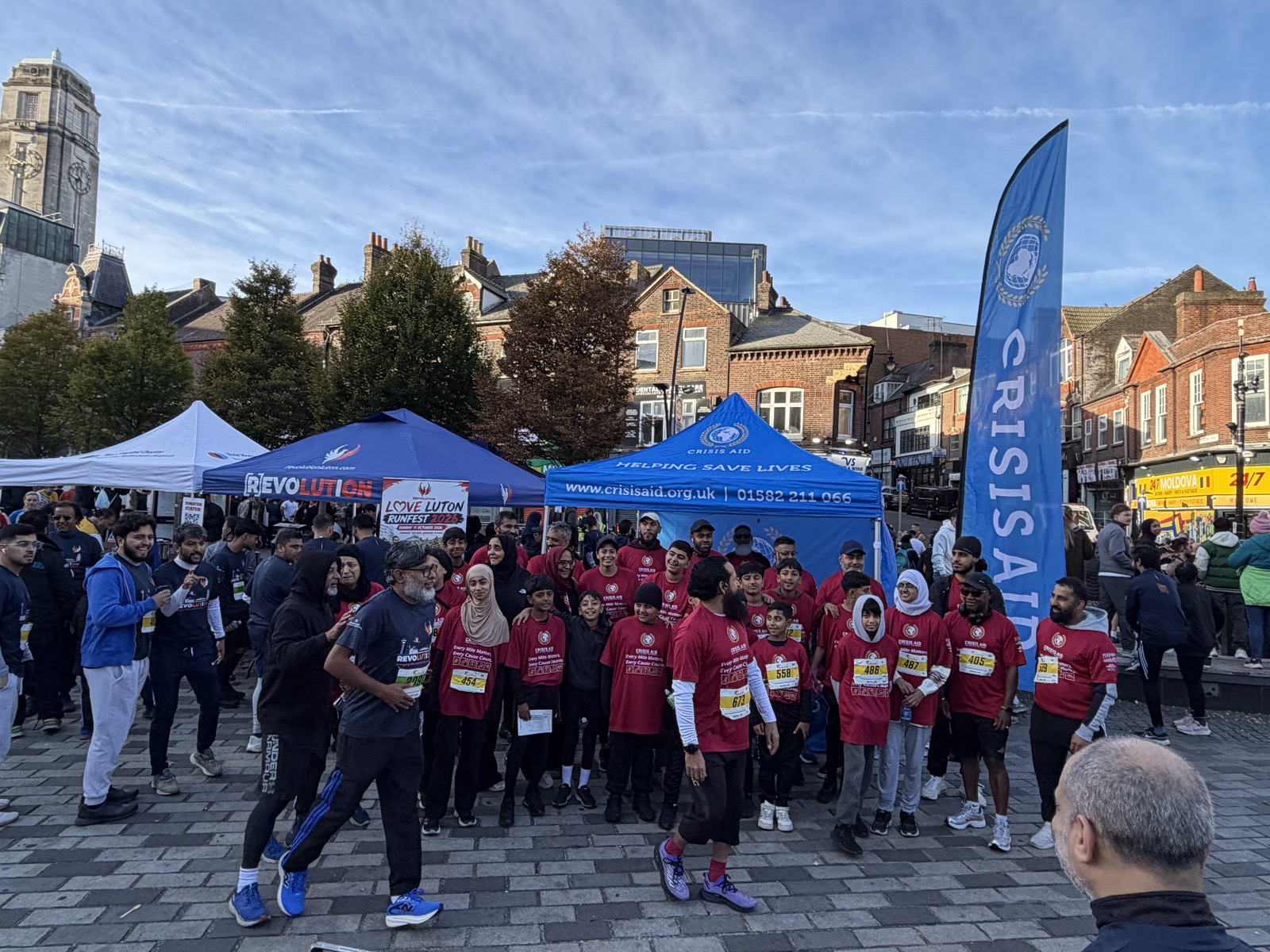Crisis Aid runners gathering at St George's Square before Love Luton RunFest 2026